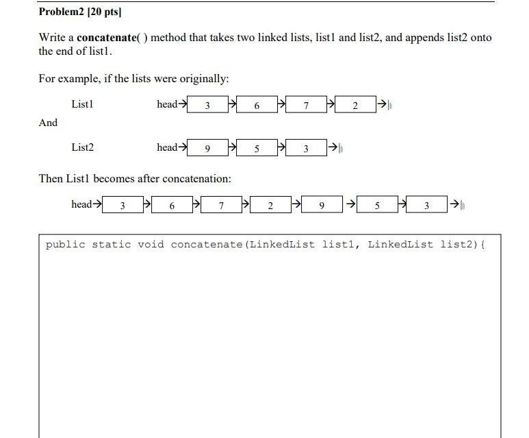 Solved Problem2 (20 pts Write a concatenate() method that | Chegg.com