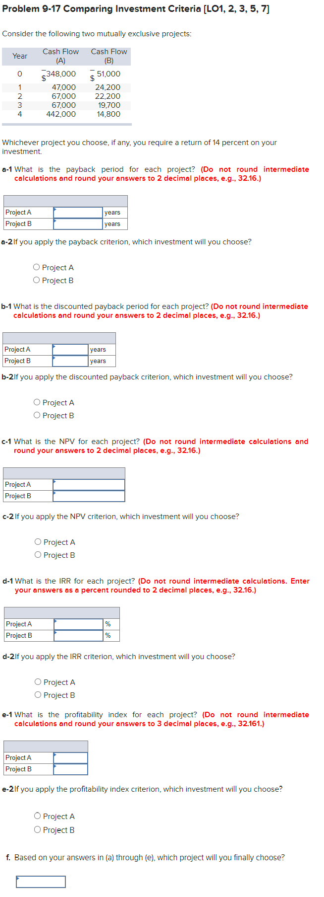 Solved Problem 9-17 Comparing Investment Criteria [LO1, 2, | Chegg.com