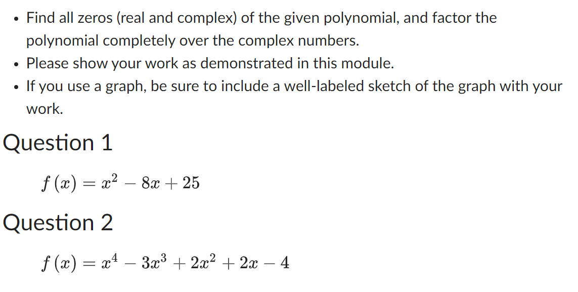 how to find all real and complex zeros of a polynomial