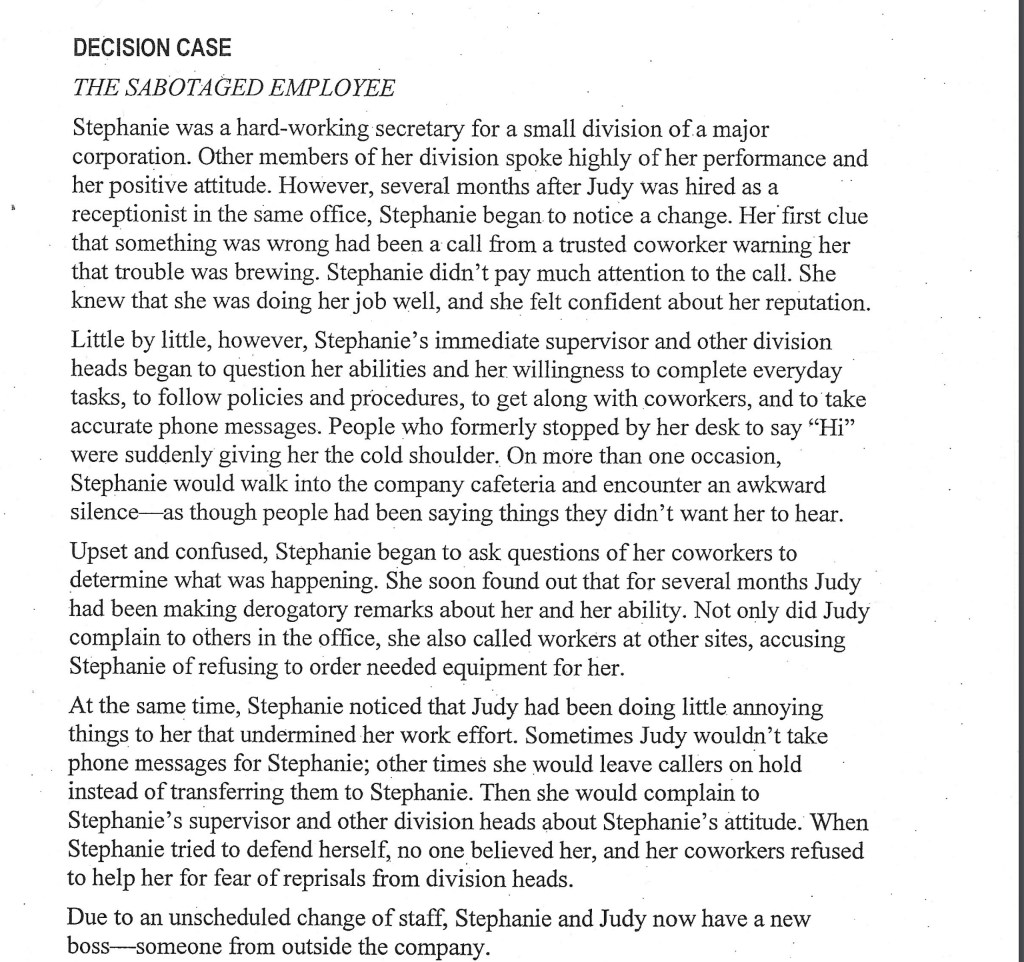 Solved Read the case assuming YOU are the new boss. Should | Chegg.com