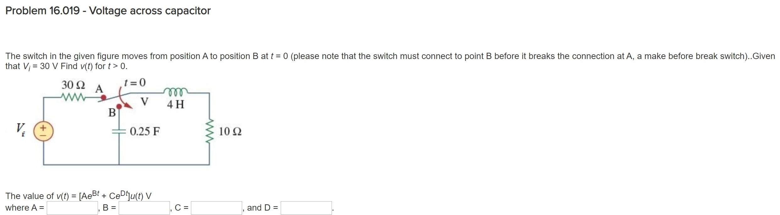 Solved Problem 16.019 Voltage across capacitor The switch
