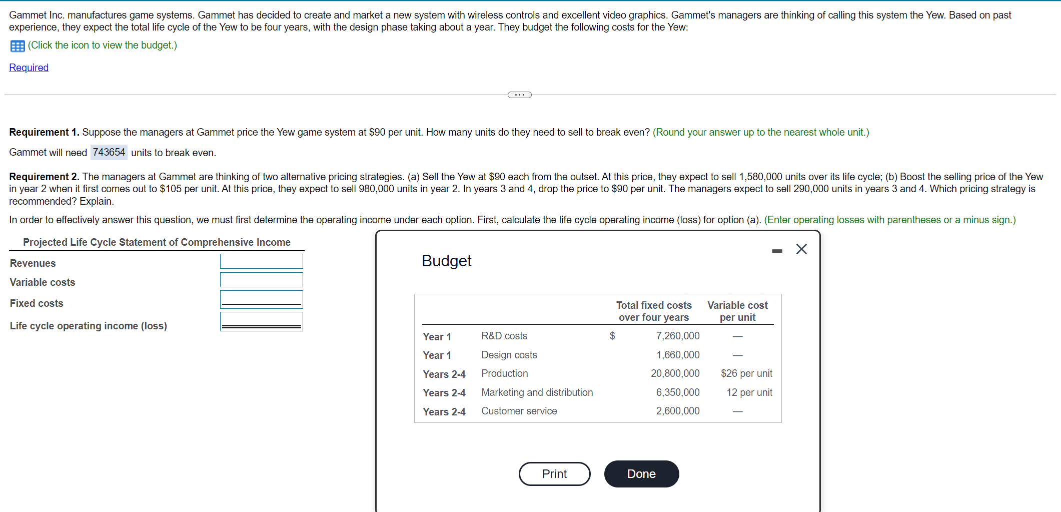 Solved 1. Suppose the managers at Gammet price the Yew game | Chegg.com