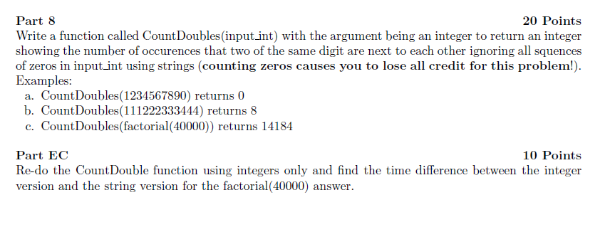 Solved 20 Points Part 8 Write a function called | Chegg.com