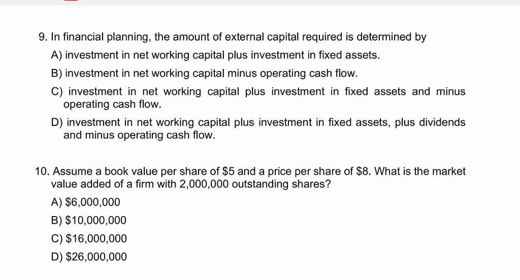 9 In Financial Planning The Amount Of External Capital Required Is 