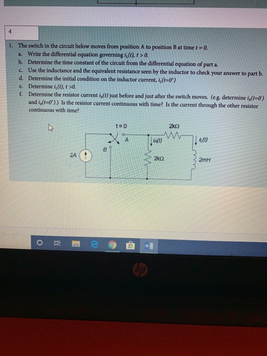 Solved 4 1. The switch in the circuit below moves from | Chegg.com