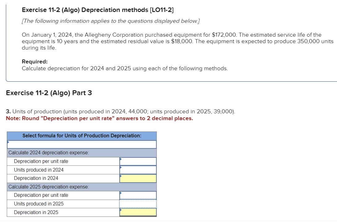 Solved Exercise 11-2 (Algo) Depreciation Methods [LO11-2] | Chegg.com