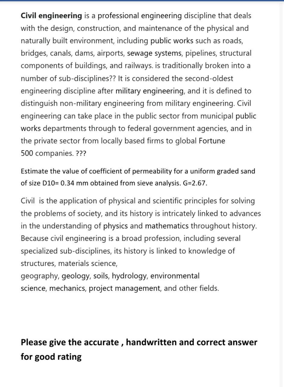 Solved Civil engineering is a professional engineering | Chegg.com