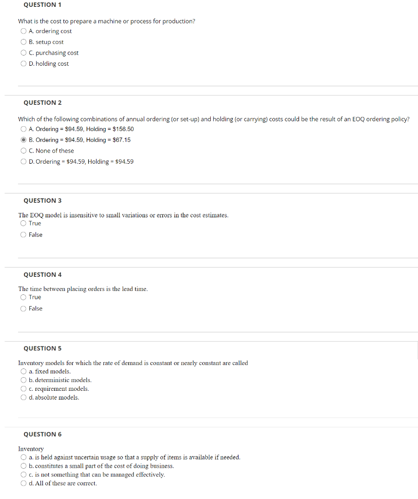 Solved QUESTION 1 What is the cost to prepare a machine or