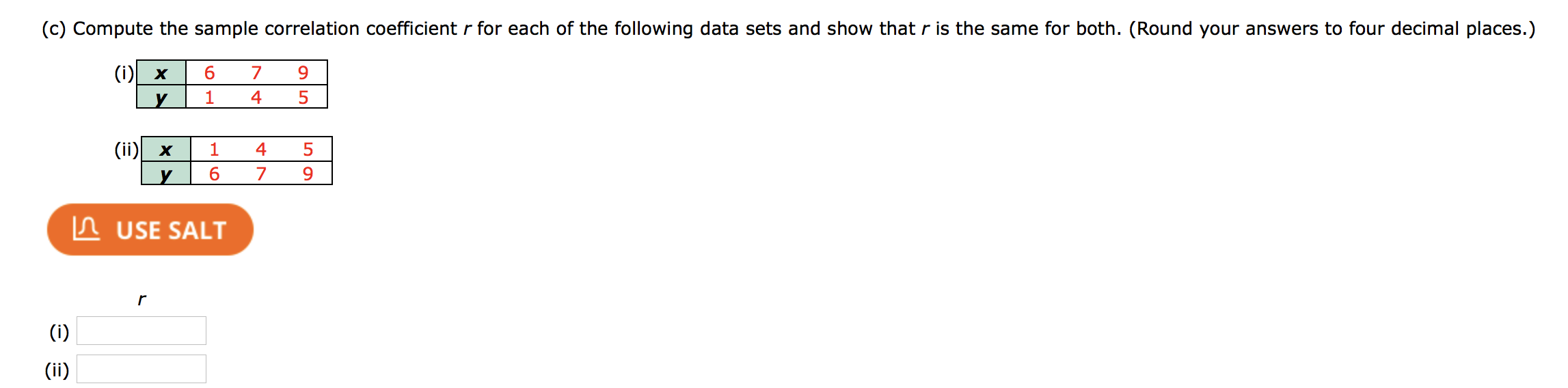 Solved (c) Compute the sample correlation coefficient r for | Chegg.com