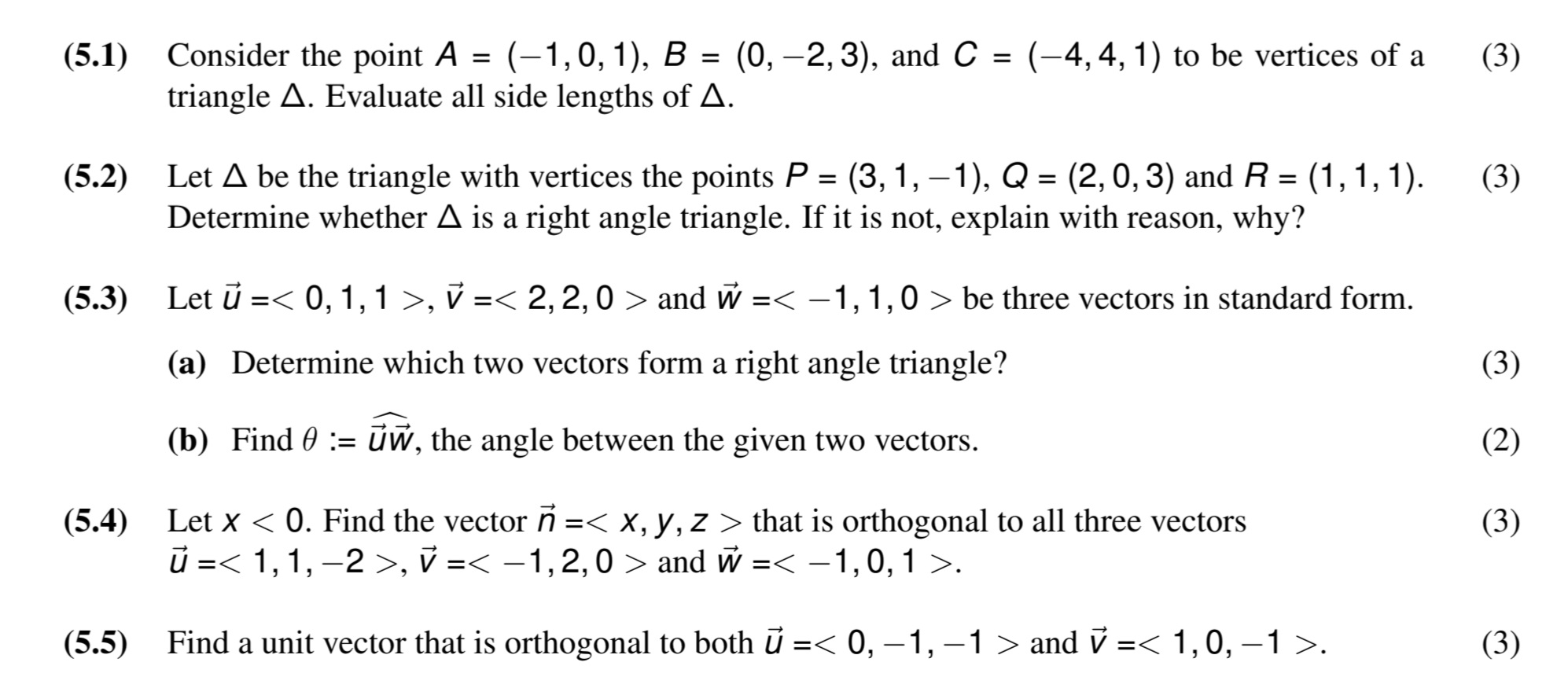 Solved (5.1) Consider the point A=(−1,0,1),B=(0,−2,3), and | Chegg.com