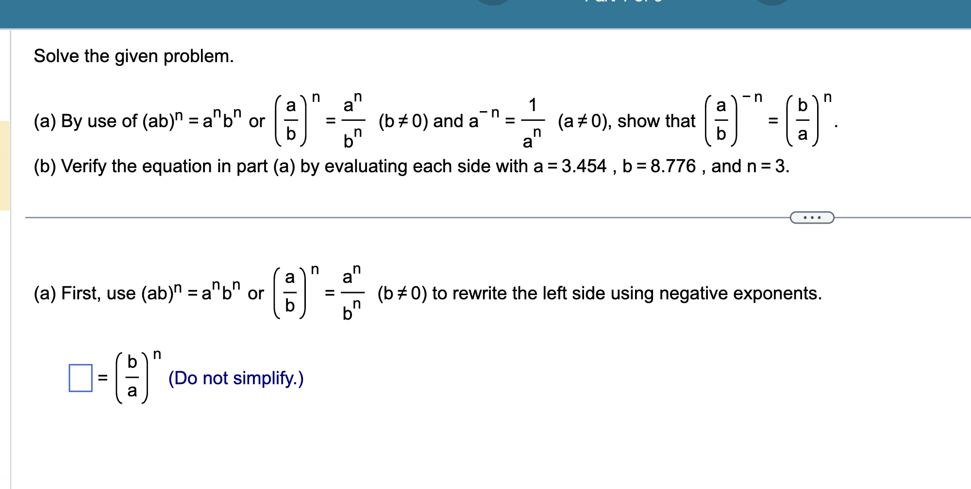 Solved Solve the given problem. (a) By use of (ab)n=anbn or | Chegg.com