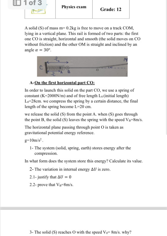 Solved A solid (S) of mass m=0.2 kg is free to move on a | Chegg.com
