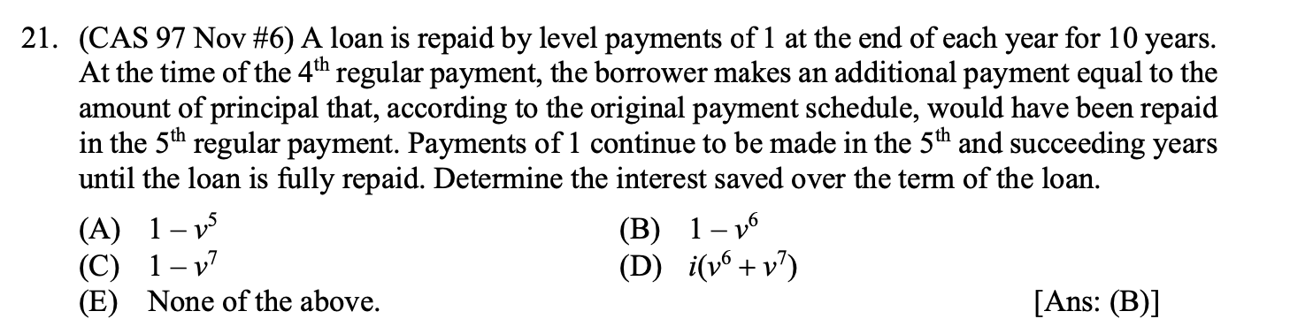 Solved (CAS 97 Nov \#6) A loan is repaid by level payments | Chegg.com