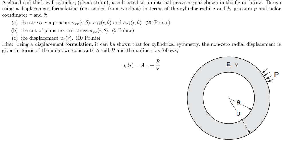 Solved A closed end thick-wall cylinder, (plane strain), is | Chegg.com