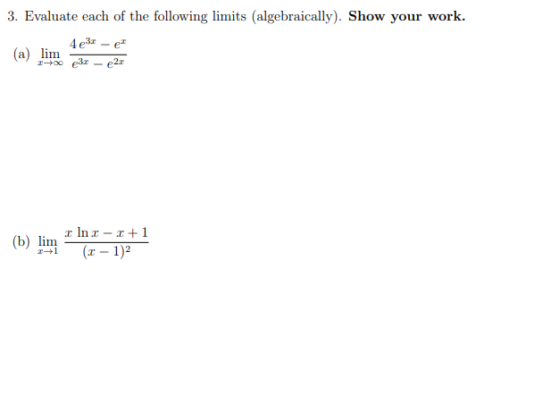 Solved 3. Evaluate each of the following limits | Chegg.com