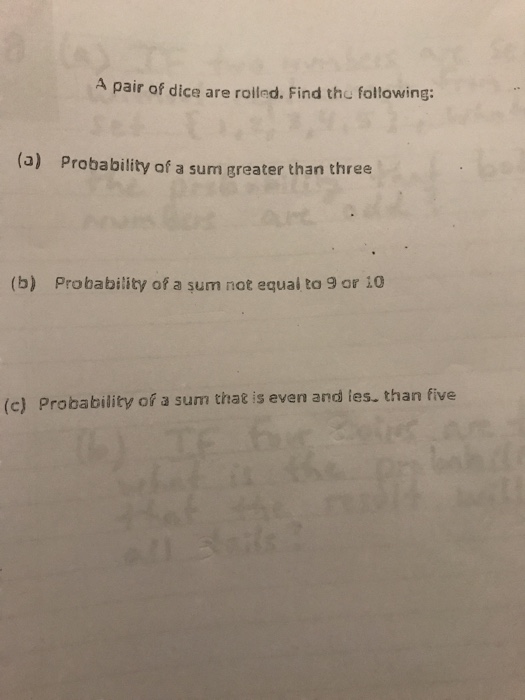 Solved A pair of dice are rolled. Find the following: (a) | Chegg.com