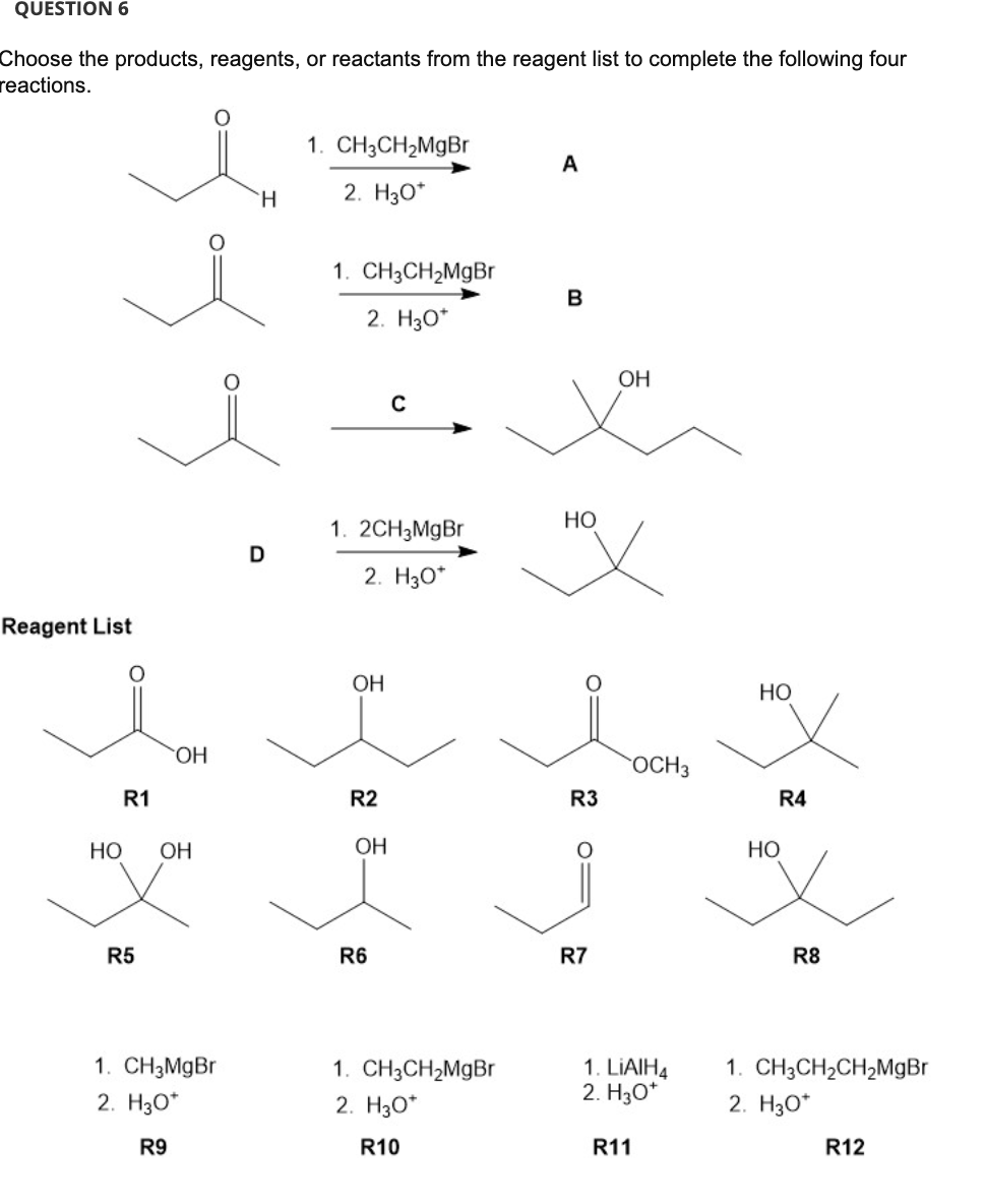 Solved Choose the products, reagents, or reactants from the | Chegg.com