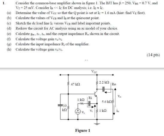 Solved 1. Consider The Common-base Amplifier Shown In Figure | Chegg.com