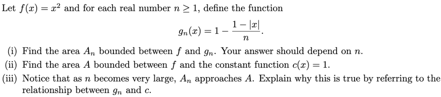 Solved Let f(x) = x2 and for each real number n > 1, define | Chegg.com