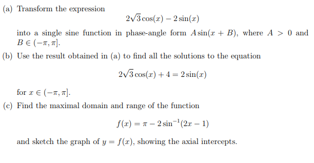 Solved (a) Transform the expression 2/3 cos(x) - 2 sin(2) | Chegg.com