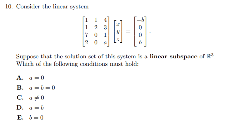 Solved 10. Consider the linear system 1 2 3 0 Suppose that | Chegg.com
