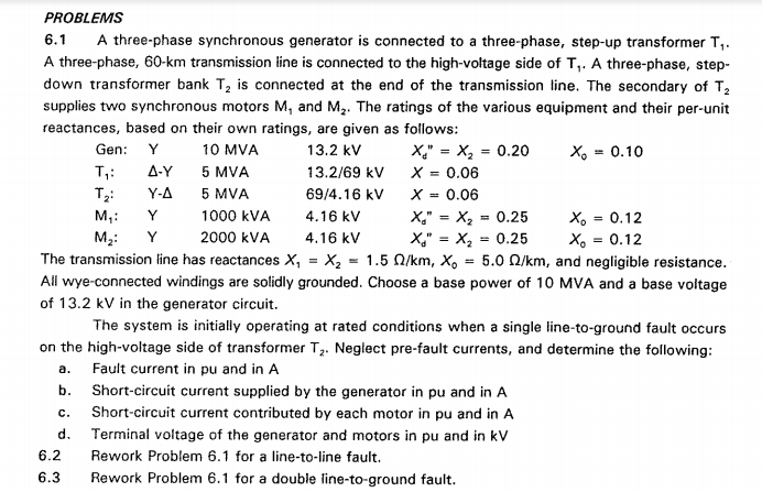 Solved T, PROBLEMS 6.1 A three-phase synchronous generator | Chegg.com