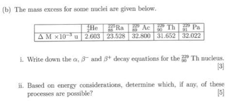 B The Mass Excess For Some Nuclei Are Given Below Chegg Com