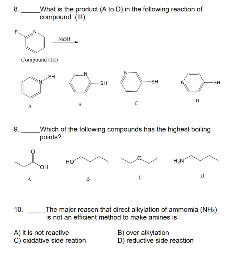 Solved 8. What is the product (A to D) in the following | Chegg.com