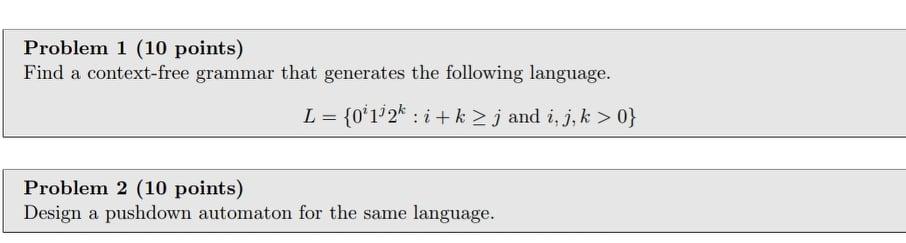 Solved Problem 1 (10 points) Find a context-free grammar | Chegg.com
