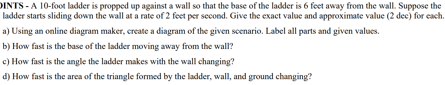 Solved INTS - ﻿A 10-foot ladder is propped up against a wall | Chegg.com