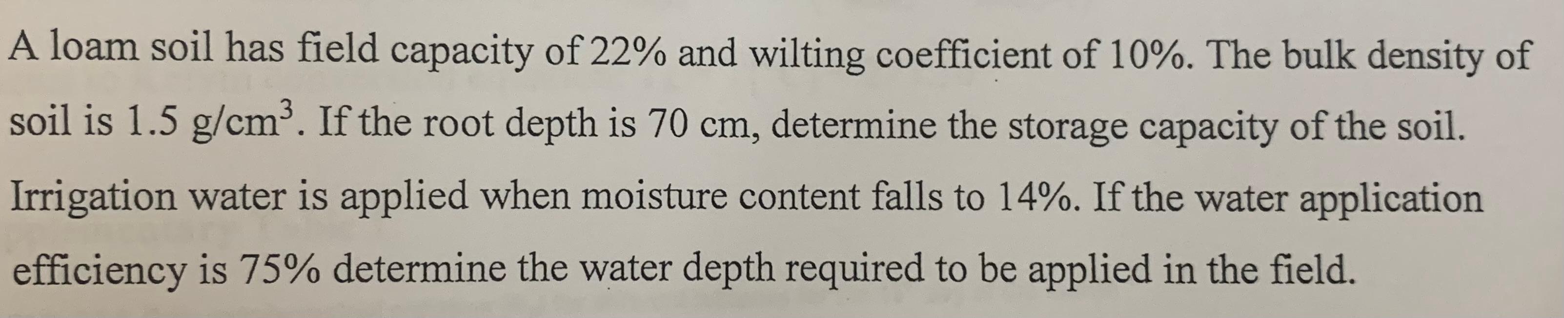 Solved A loam soil has field capacity of 22 and wilting