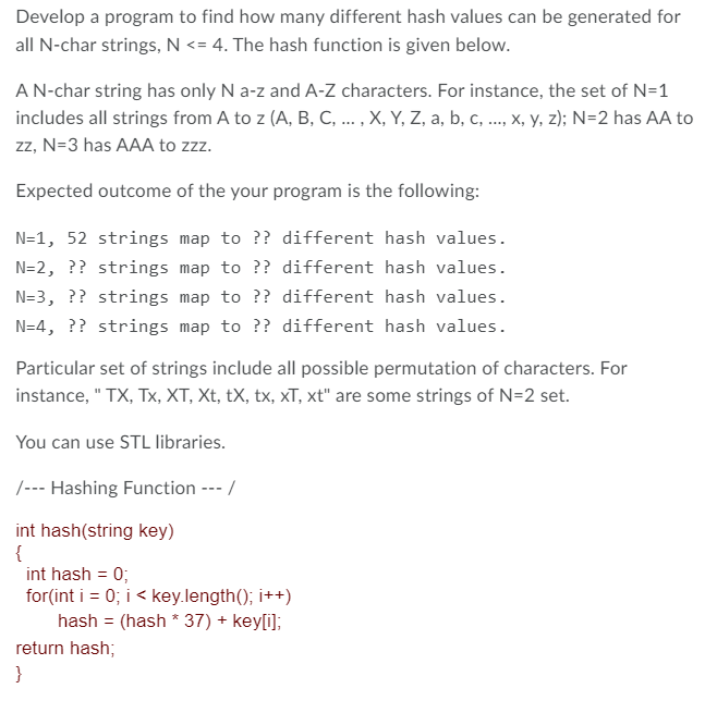 Solved Develop a program to find how many different hash | Chegg.com
