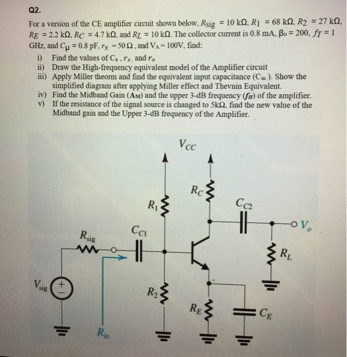 Solved For a version of the CE amplifier circuit shown | Chegg.com