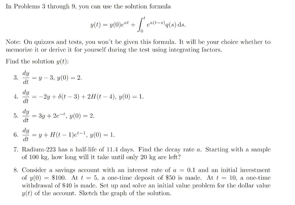 Solved In Problems 3 through 9, you can use the solution | Chegg.com