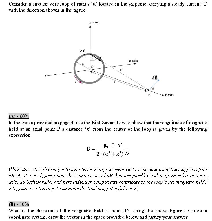 Solved Consider A Circular Wire Loop Of Radius 'or Located | Chegg.com