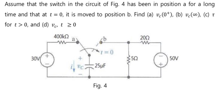 Solved Assume that the switch in the circuit of Fig. 4 has | Chegg.com