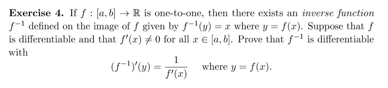 Solved Exercise 4. If f : [a, b] → R is one-to-one, then | Chegg.com