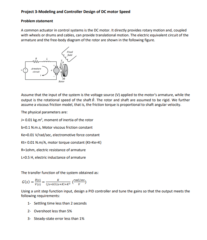 Solved Project 3-Modeling And Controller Design Of DC Motor | Chegg.com