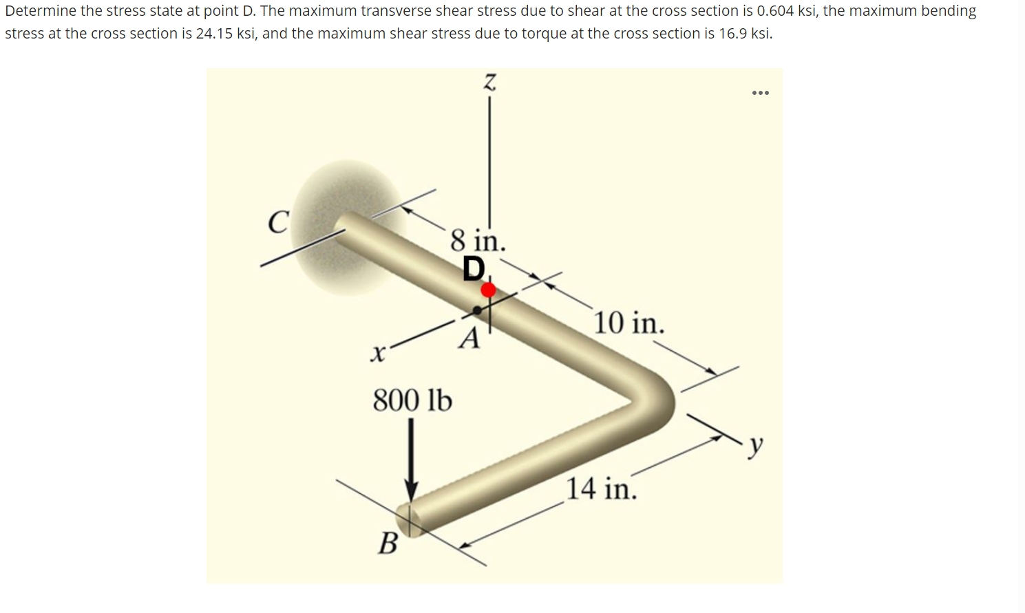Solved Determine the stress state at point D. ﻿The maximum | Chegg.com