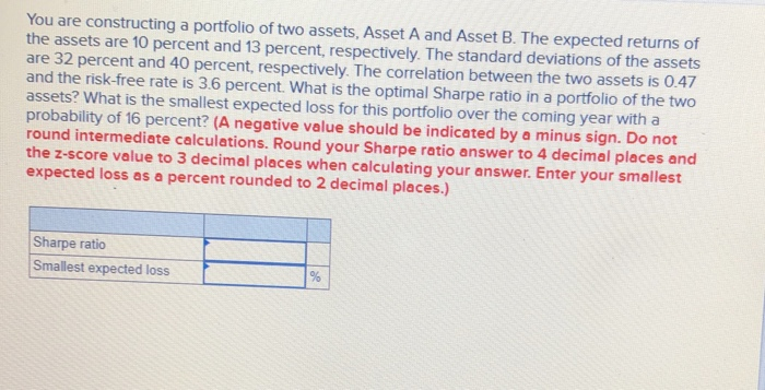 Solved You are constructing a portfolio of two assets, Asset | Chegg.com