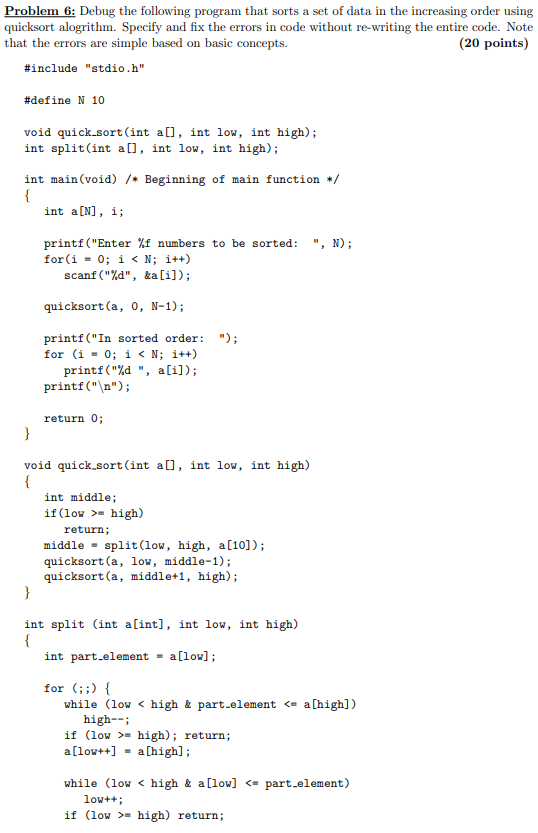 Solved Problem 6: Debug the following program that sorts a | Chegg.com