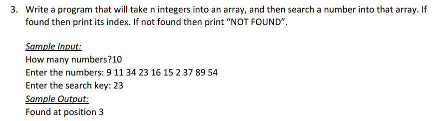Solved 3. Write a program that will take n integers into an | Chegg.com