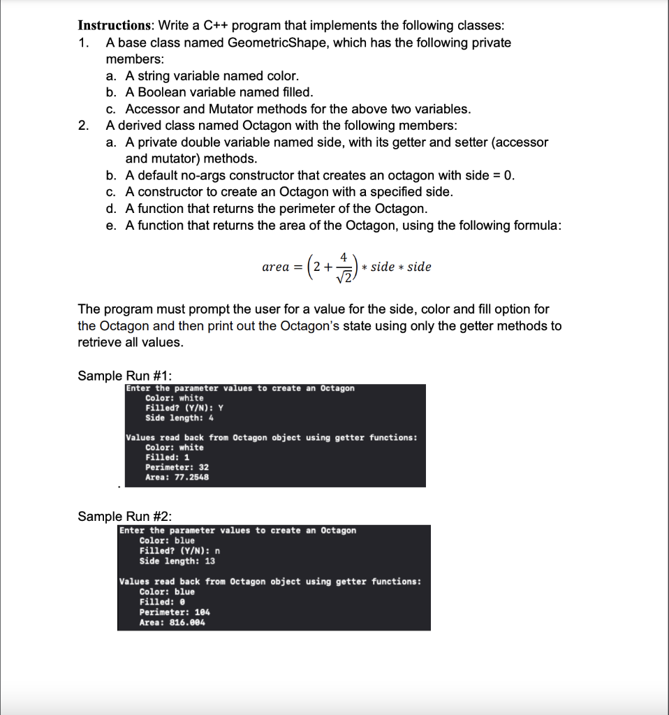 Solved 2. Instructions: Write a C++ program that implements | Chegg.com