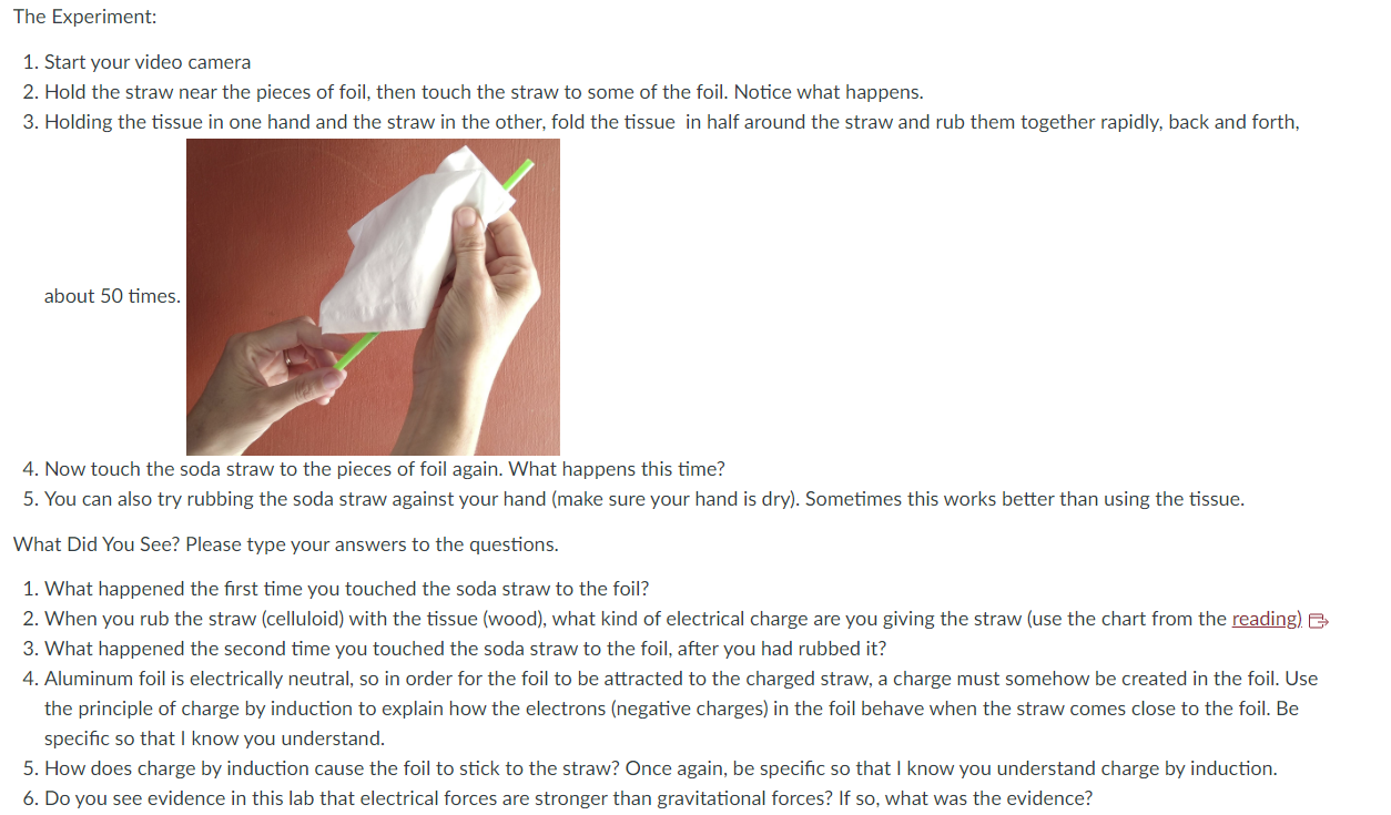 Solved The Experiment: 1. Start your video camera 2. Hold | Chegg.com