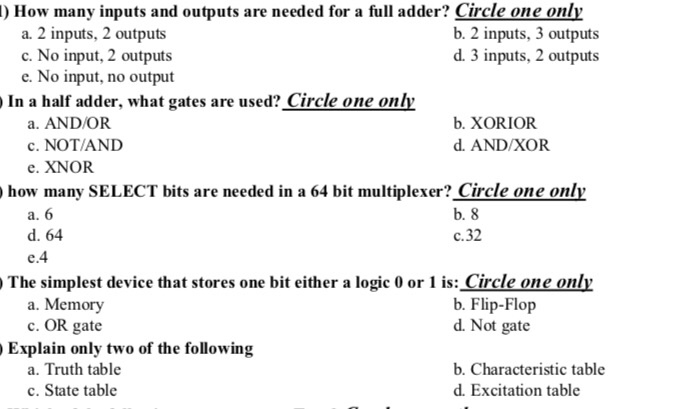 Solved ) How many inputs and outputs are needed for a full | Chegg.com