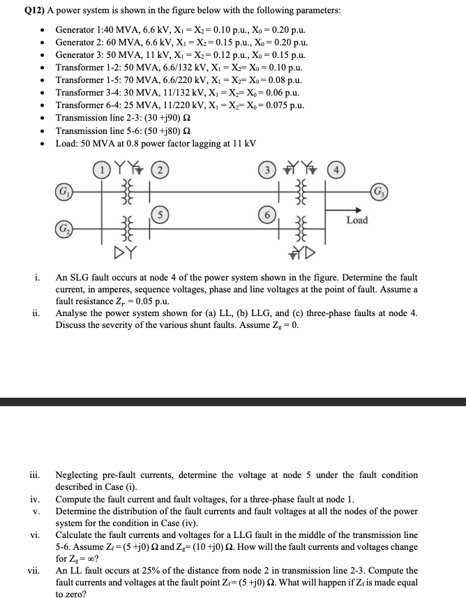 Solved = = Q12) A power system is shown in the figure below | Chegg.com