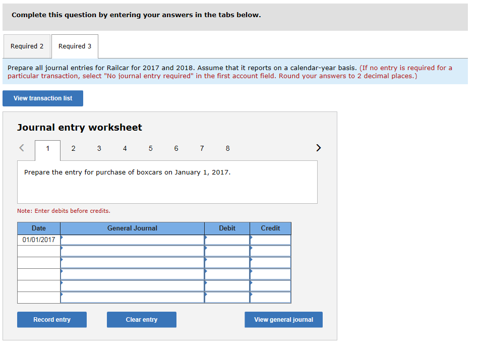 Complete this question by entering your answers in the tabs below. required 2 required 3 prepare all journal entries for rail