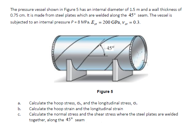Solved The pressure vessel shown in Figure 5 has an internal | Chegg.com