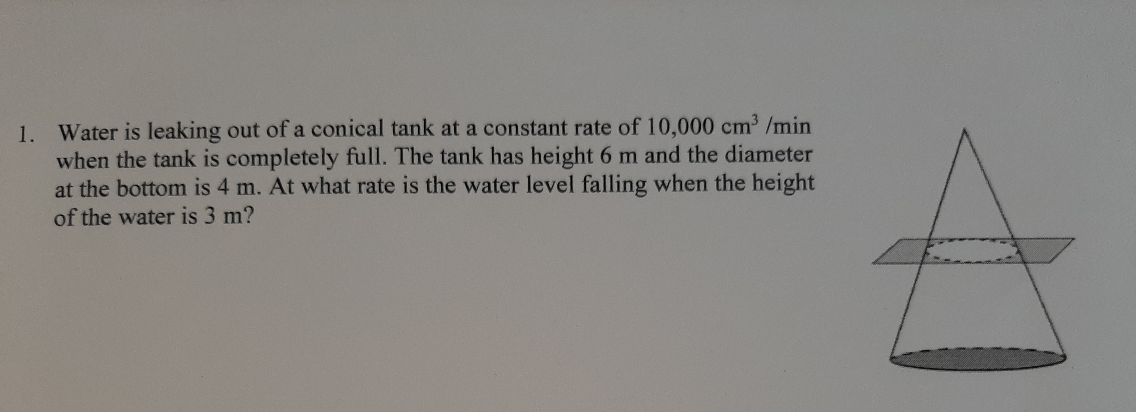 Solved 1. Water is leaking out of a conical tank at a