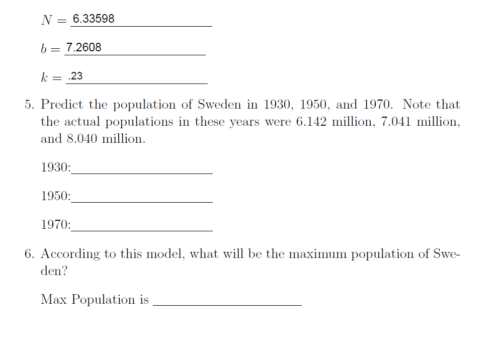 Solved 4 The Population Of Sweden For 1800 To 1920 Can Be Chegg Com   PhpjFierp